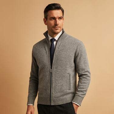 Men’s Zip-Up Knit Jacket with Stand Collar-Cardigan for men-CaldwellVoss