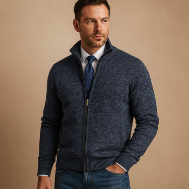Men’s Zip-Up Knit Jacket with Stand Collar-Cardigan for men-CaldwellVoss