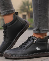 Women’s Ankle Boots with Side Zipper and Lace-Up Front-Footwear for women-CaldwellVoss