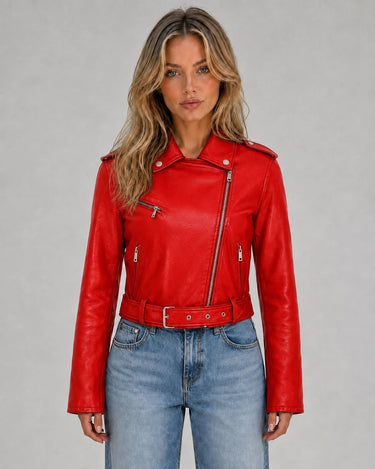 Women’s Biker Jacket with Asymmetric Zip and Belt-Jacket for women-CaldwellVoss