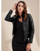 Women’s Biker Jacket with Stand Collar and Zip Closure-Jacket for women-CaldwellVoss
