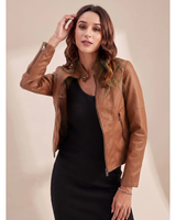 Women’s Biker Jacket with Stand Collar and Zip Closure-Jacket for women-CaldwellVoss