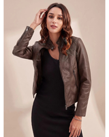 Women’s Biker Jacket with Stand Collar and Zip Closure-Jacket for women-CaldwellVoss