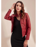 Women’s Biker Jacket with Stand Collar and Zip Closure-Jacket for women-CaldwellVoss