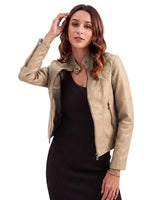 Women’s Biker Jacket with Stand Collar and Zip Closure-Jacket for women-CaldwellVoss