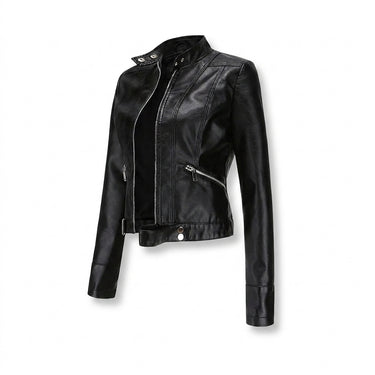 Women's Biker Jacket with Stand-Up Collar and Zippers-Jacket for women-CaldwellVoss