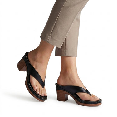 Women's Block Heel Thong Platform Sandals Black