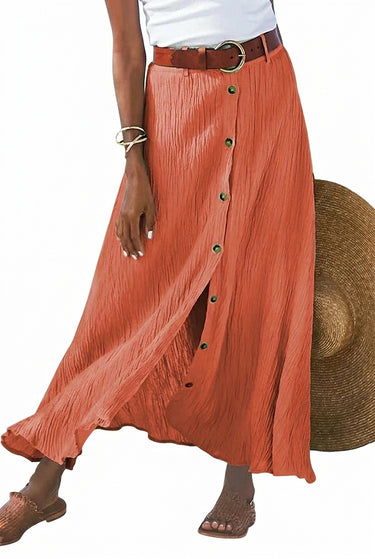 Women's Button-Down High Waist Maxi Skirt Mandarin Red