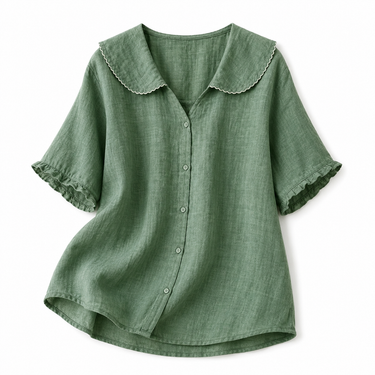 Women’s Button Front Blouse with Rounded Collar-Blouse for women-CaldwellVoss