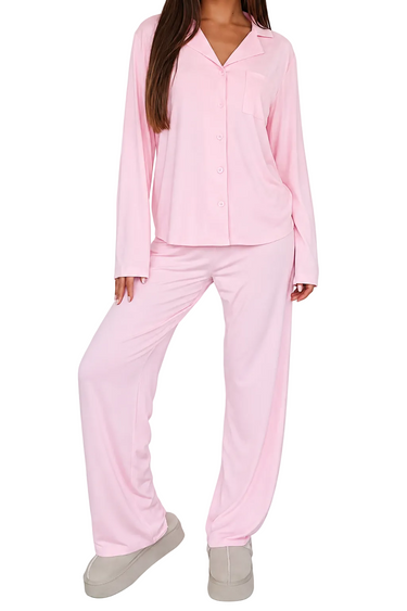 Women’s Button-Front Pajama Set With Notched Collar-Sets for women-CaldwellVoss