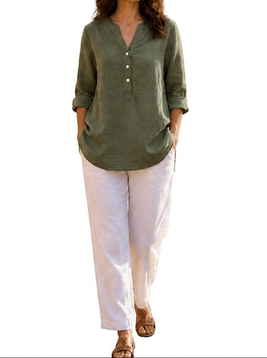 Women's Button Placket Longline Tunic Army Green