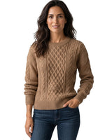 Women’s Cable Knit Crew Neck Sweater-Sweaters for Women-CaldwellVoss