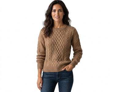 Women’s Cable Knit Crew Neck Sweater-Sweaters for Women-CaldwellVoss