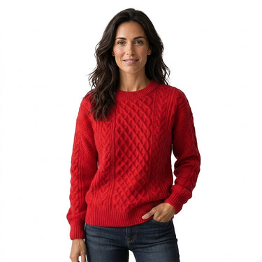 Women’s Cable Knit Crew Neck Sweater-Sweaters for Women-CaldwellVoss