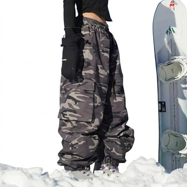 Women’s Camouflage Print Cargo Snowboard Pants-Pants for Women-CaldwellVoss