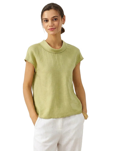 Women's Cap Sleeve Linen Top with Fold Collar-Tops for women-CaldwellVoss