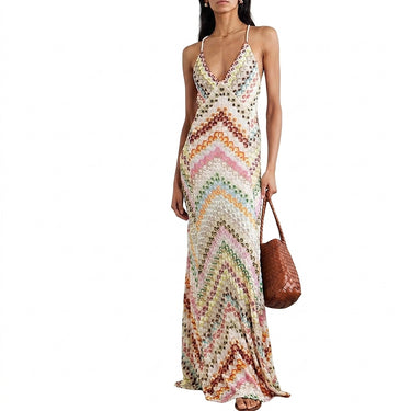 Women's Chevron Knit Maxi Dress Pink