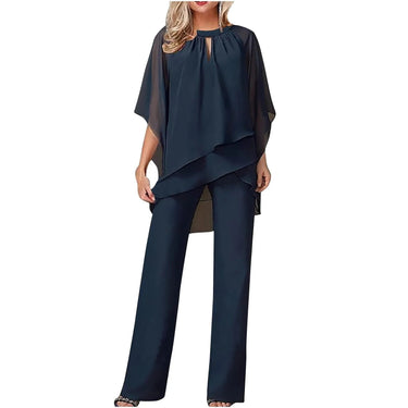 Women’s Chiffon Overlay Wide Leg Pantsuit-Sets for women-CaldwellVoss