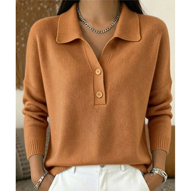 Women’s Collared Knit Pullover with Button Placket-Sweaters for Women-CaldwellVoss