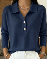 Women’s Collared Knit Pullover with Button Placket-Sweaters for Women-CaldwellVoss