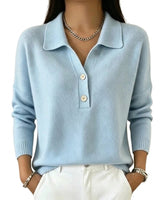 Women’s Collared Knit Pullover with Button Placket-Sweaters for Women-CaldwellVoss