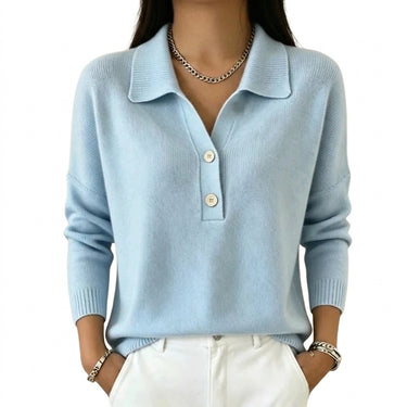Women’s Collared Knit Pullover with Button Placket-Sweaters for Women-CaldwellVoss