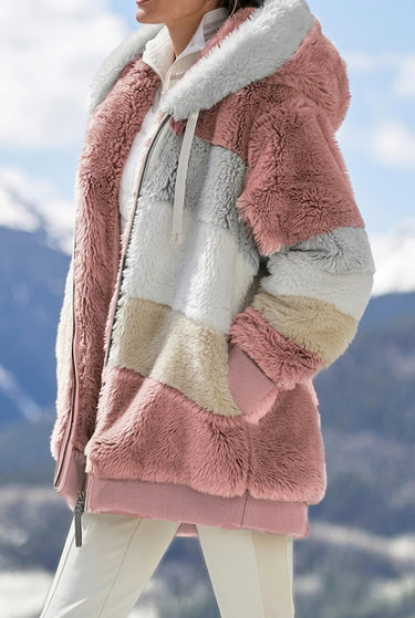 Women’s Colorblock Faux Fur Hooded Jacket-Jacket for women-CaldwellVoss
