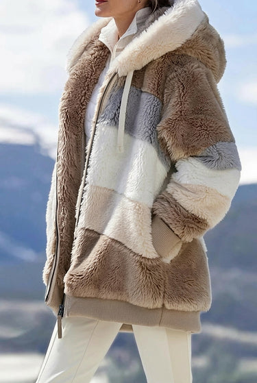Women’s Colorblock Faux Fur Hooded Jacket-Jacket for women-CaldwellVoss