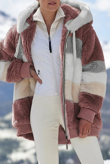 Women’s Colorblock Faux Fur Hooded Jacket-Jacket for women-CaldwellVoss