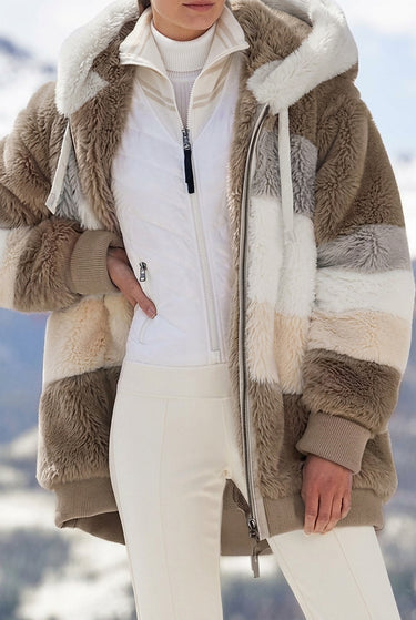 Women’s Colorblock Faux Fur Hooded Jacket-Jacket for women-CaldwellVoss