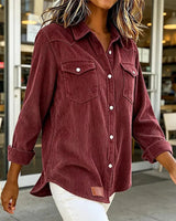 Women’s Corduroy Button Down Shirt with Patch Pockets-Shirts for women-CaldwellVoss
