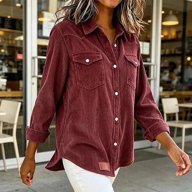 Women’s Corduroy Button Down Shirt with Patch Pockets-Shirts for women-CaldwellVoss