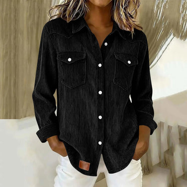Women’s Corduroy Button Down Shirt with Patch Pockets-Shirts for women-CaldwellVoss