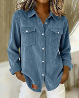 Women’s Corduroy Button Down Shirt with Patch Pockets-Shirts for women-CaldwellVoss