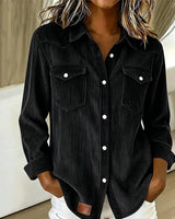 Women’s Corduroy Button Down Shirt with Patch Pockets-Shirts for women-CaldwellVoss