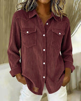 Women’s Corduroy Button Down Shirt with Patch Pockets-Shirts for women-CaldwellVoss
