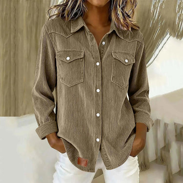 Women’s Corduroy Button Down Shirt with Patch Pockets-Shirts for women-CaldwellVoss