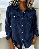 Women’s Corduroy Button Down Shirt with Patch Pockets-Shirts for women-CaldwellVoss