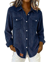 Women’s Corduroy Button Down Shirt with Patch Pockets-Shirts for women-CaldwellVoss