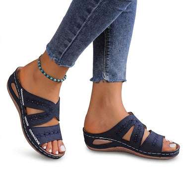 Women’s Cutout Wedge Sandals with Decorative Stitching-Footwear for women-CaldwellVoss