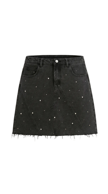 Women’s Denim Mini Skirt with Front Panels, Button Closure and Raw Hem-Skirt for women-CaldwellVoss