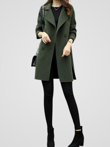 Women’s Double-Breasted Long Coat with Notched Lapels-Coats for woman-CaldwellVoss
