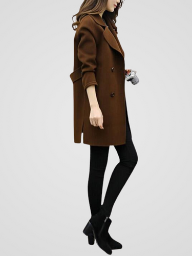 Women’s Double-Breasted Long Coat with Notched Lapels-Coats for woman-CaldwellVoss