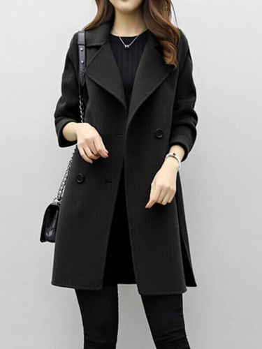 Women’s Double-Breasted Long Coat with Notched Lapels-Coats for woman-CaldwellVoss