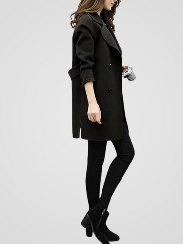 Women’s Double-Breasted Long Coat with Notched Lapels-Coats for woman-CaldwellVoss