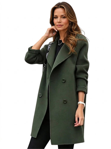 Women’s Double-Breasted Long Coat with Notched Lapels-Coats for woman-CaldwellVoss