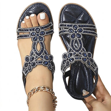 Women’s Embellished T-Strap Flat Sandals Blue