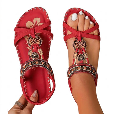Women’s Embellished T-Strap Flat Sandals-Footwear for women-CaldwellVoss