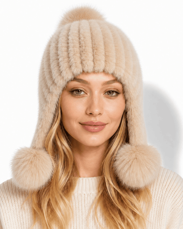 Women’s Faux Fur Trapper Hat with Pom Poms-Hat for women-CaldwellVoss