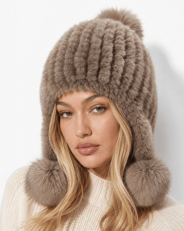 Women’s Faux Fur Trapper Hat with Pom Poms-Hat for women-CaldwellVoss